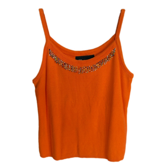 No Boundaries Tops - Y2K No Boundaries Orange Knit Festival Tank Top Beaded Tassel Neckline Large